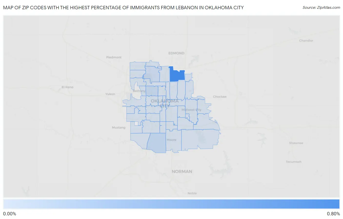 Zip Codes with the Highest Percentage of Immigrants from Lebanon in Oklahoma City Map