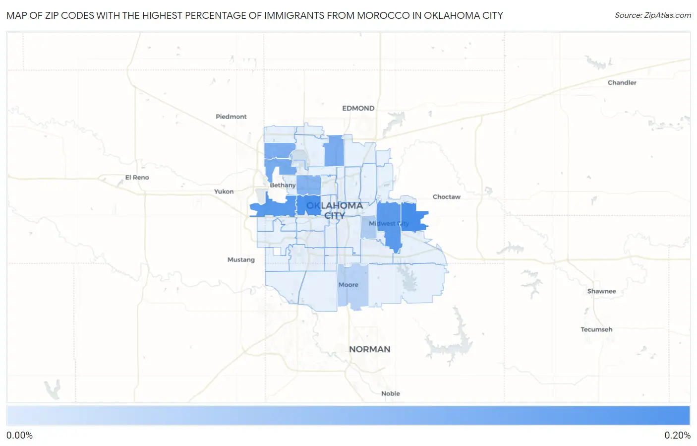 Zip Codes with the Highest Percentage of Immigrants from Morocco in Oklahoma City Map