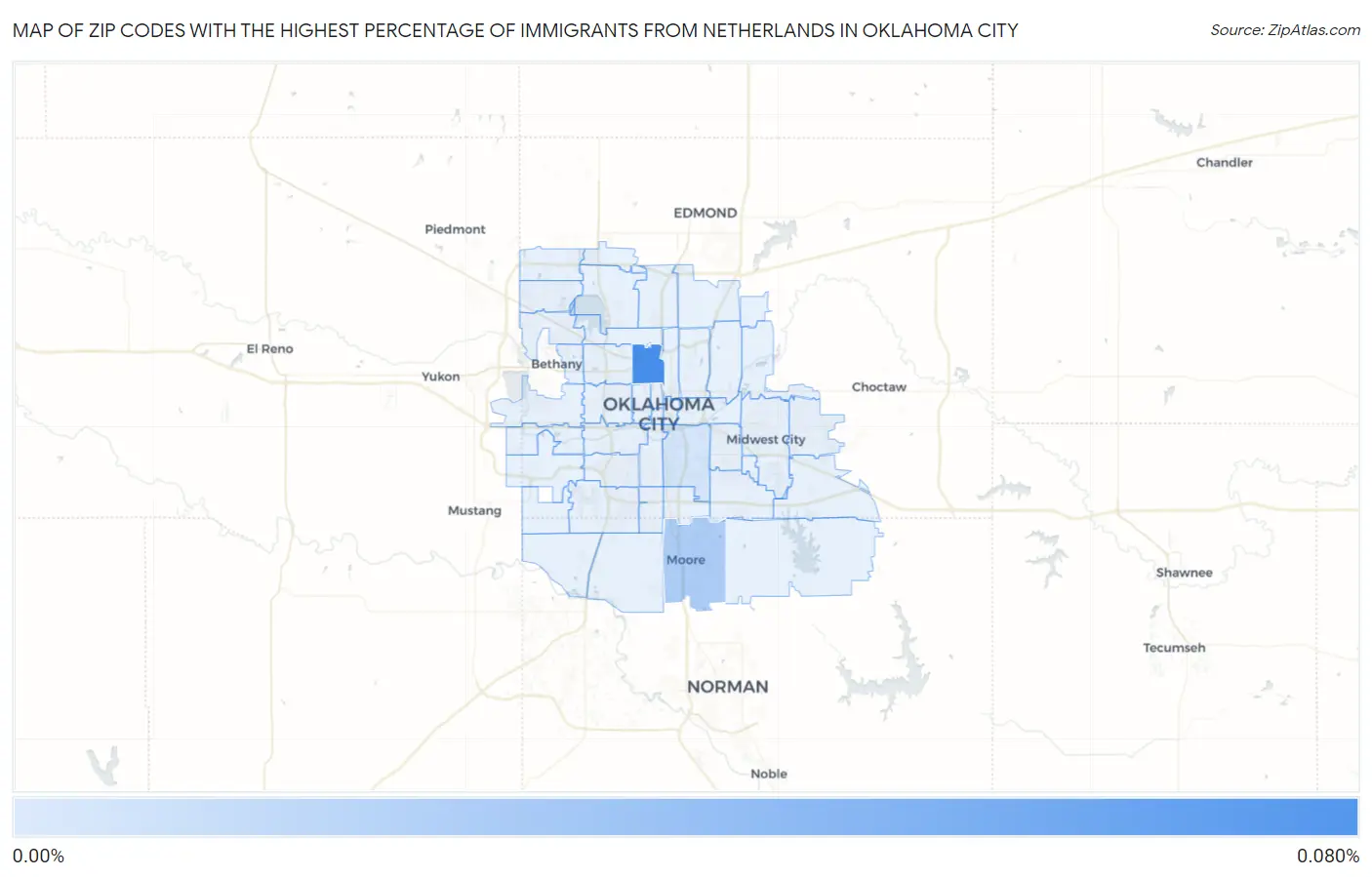 Zip Codes with the Highest Percentage of Immigrants from Netherlands in Oklahoma City Map