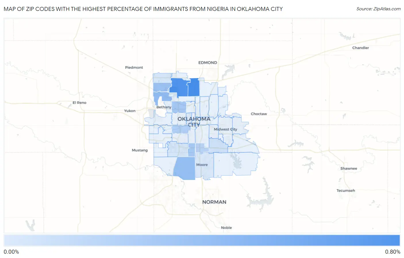 Zip Codes with the Highest Percentage of Immigrants from Nigeria in Oklahoma City Map