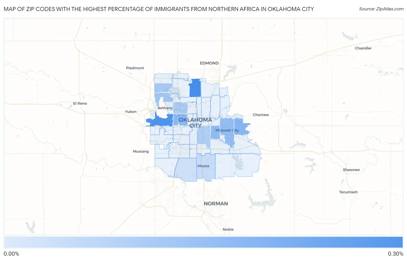 Zip Codes with the Highest Percentage of Immigrants from Northern Africa in Oklahoma City Map