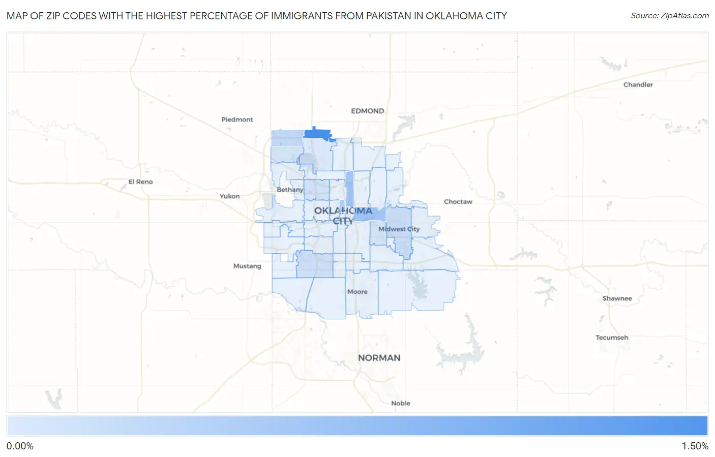 Zip Codes with the Highest Percentage of Immigrants from Pakistan in Oklahoma City Map