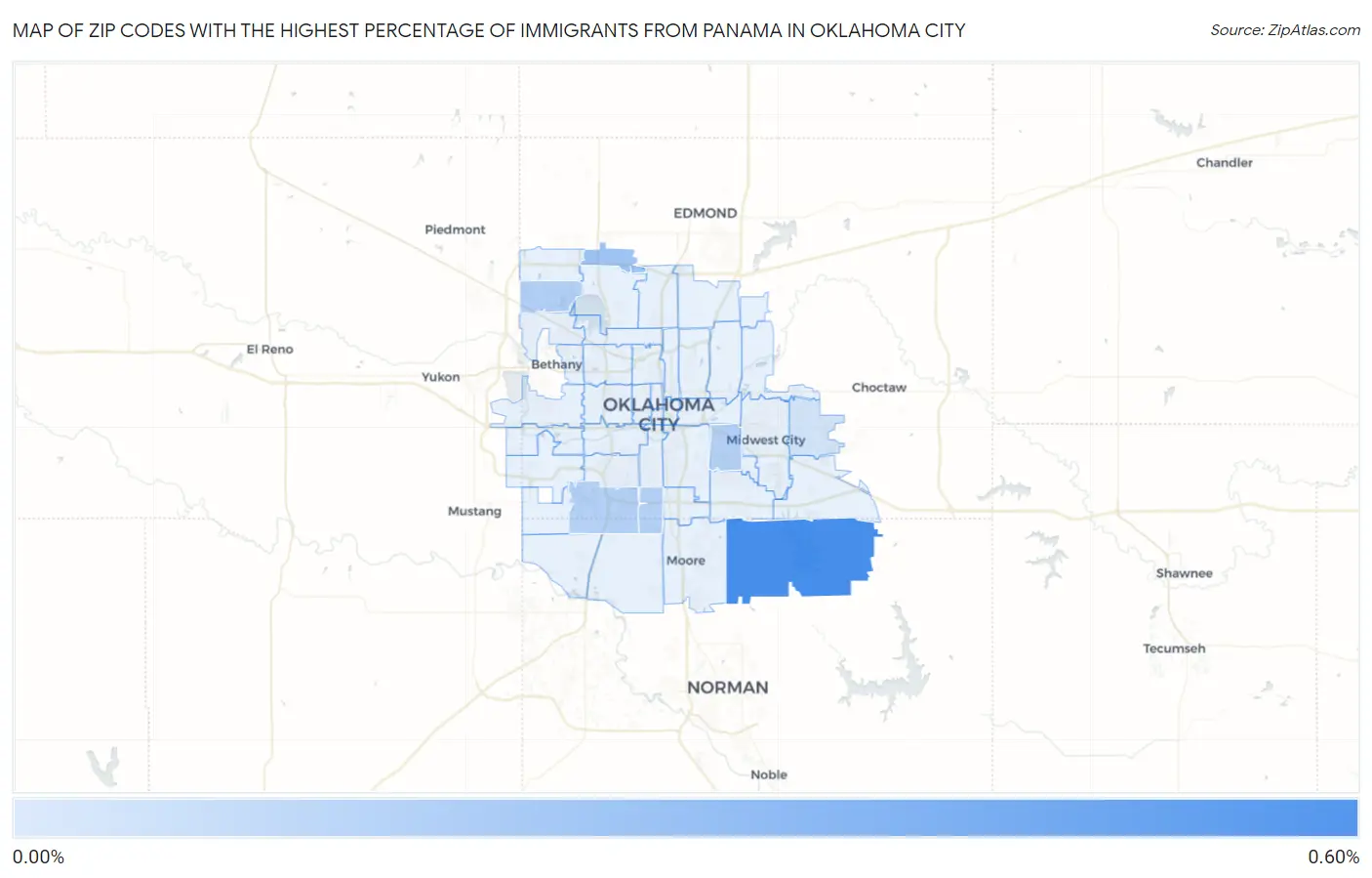 Zip Codes with the Highest Percentage of Immigrants from Panama in Oklahoma City Map