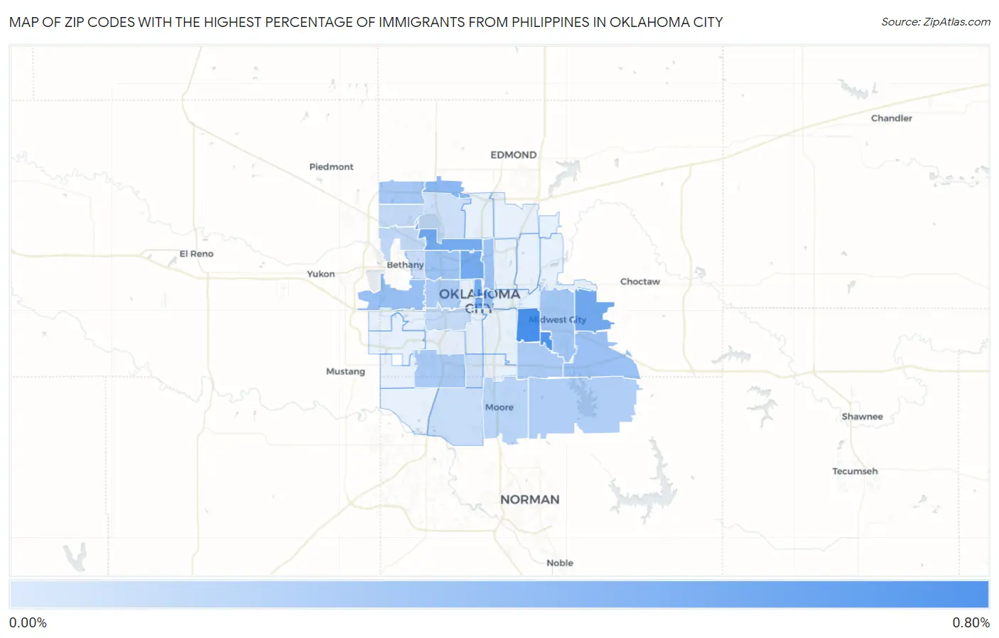 Zip Codes with the Highest Percentage of Immigrants from Philippines in Oklahoma City Map