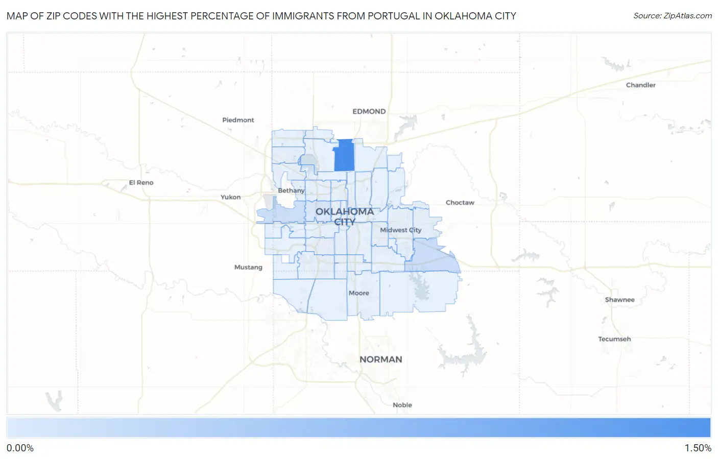 Zip Codes with the Highest Percentage of Immigrants from Portugal in Oklahoma City Map
