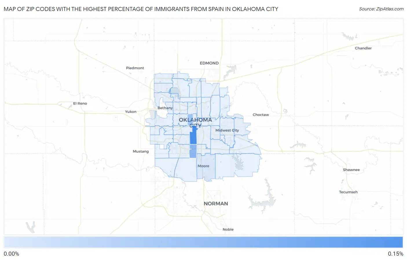 Zip Codes with the Highest Percentage of Immigrants from Spain in Oklahoma City Map