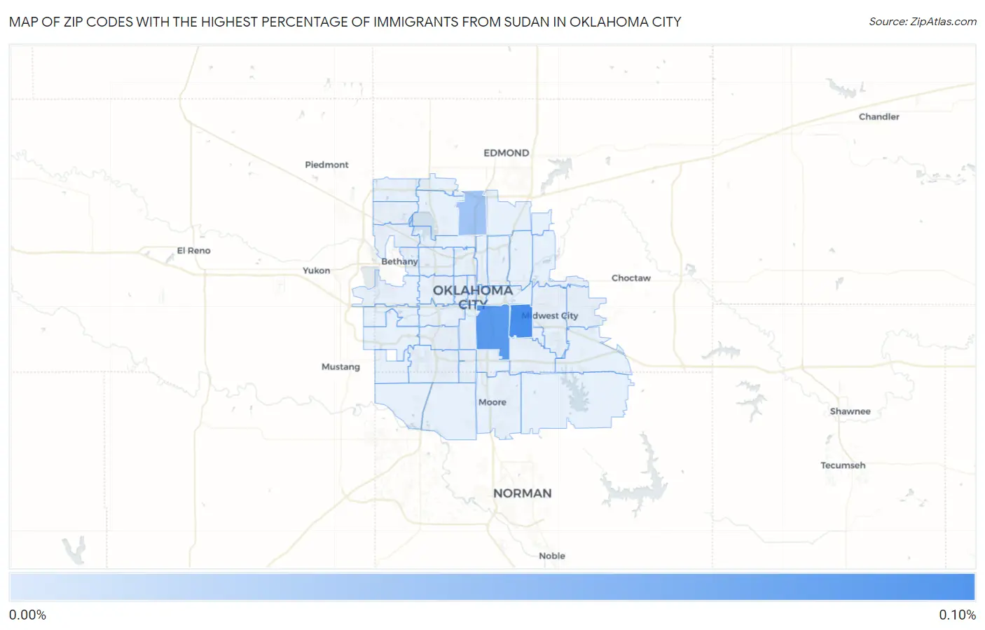 Zip Codes with the Highest Percentage of Immigrants from Sudan in Oklahoma City Map