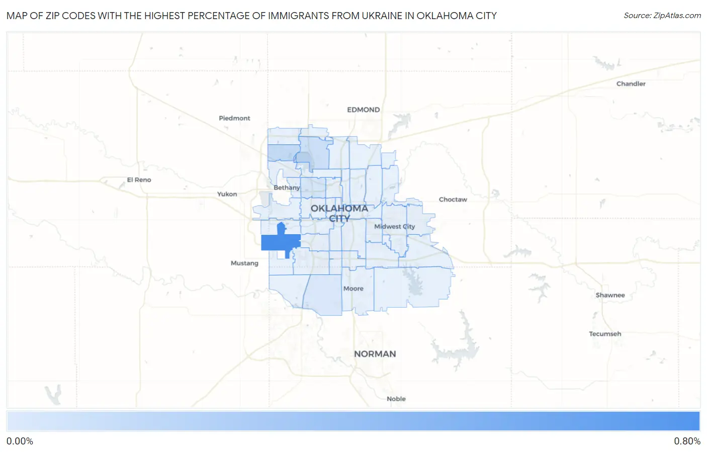 Zip Codes with the Highest Percentage of Immigrants from Ukraine in Oklahoma City Map