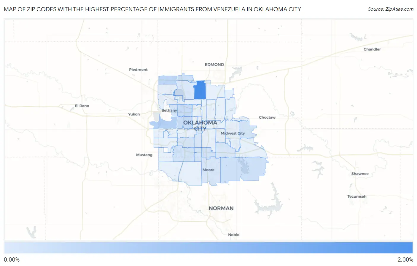 Zip Codes with the Highest Percentage of Immigrants from Venezuela in Oklahoma City Map