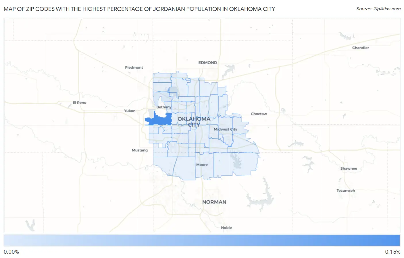 Zip Codes with the Highest Percentage of Jordanian Population in Oklahoma City Map