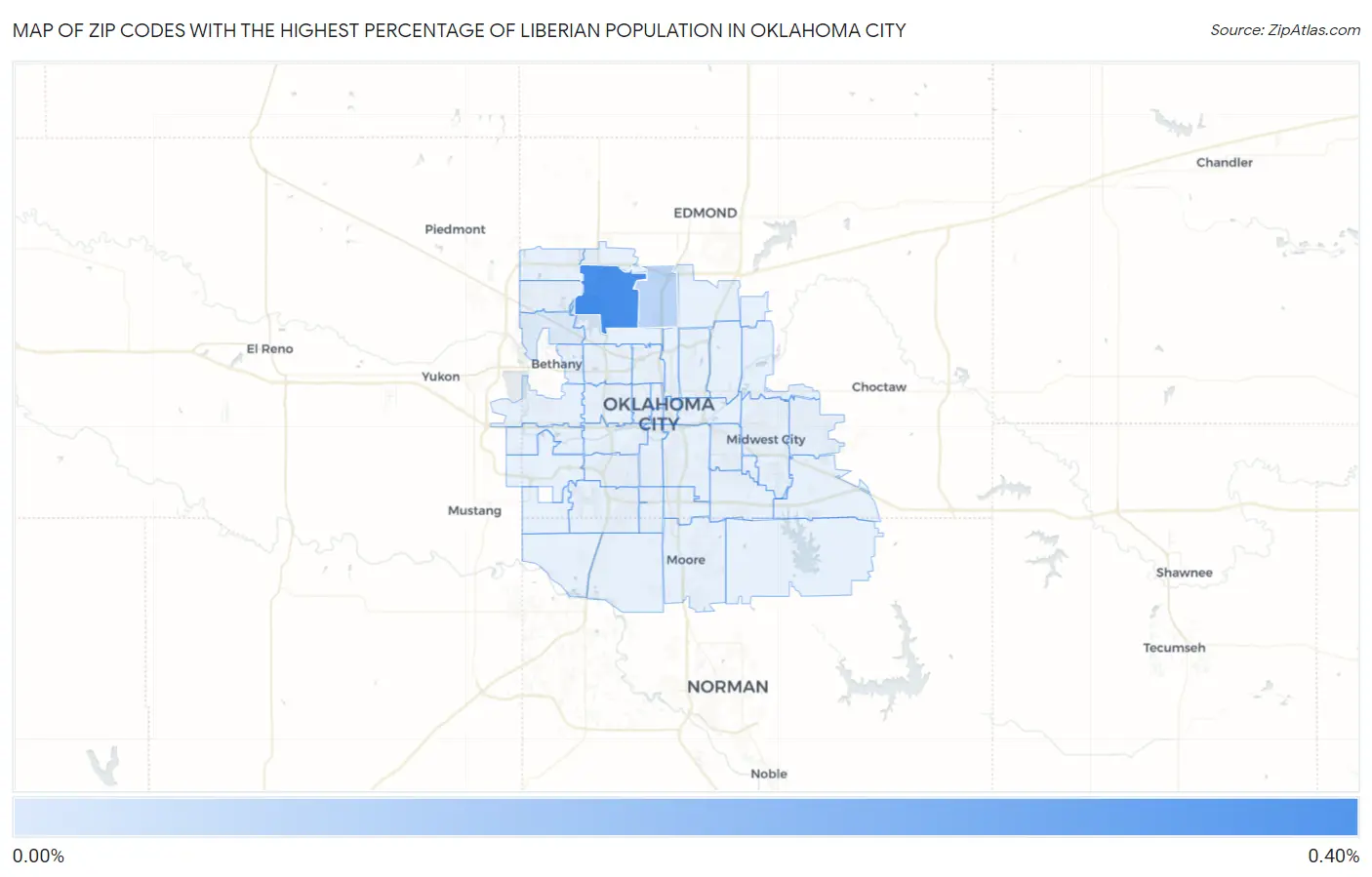 Zip Codes with the Highest Percentage of Liberian Population in Oklahoma City Map