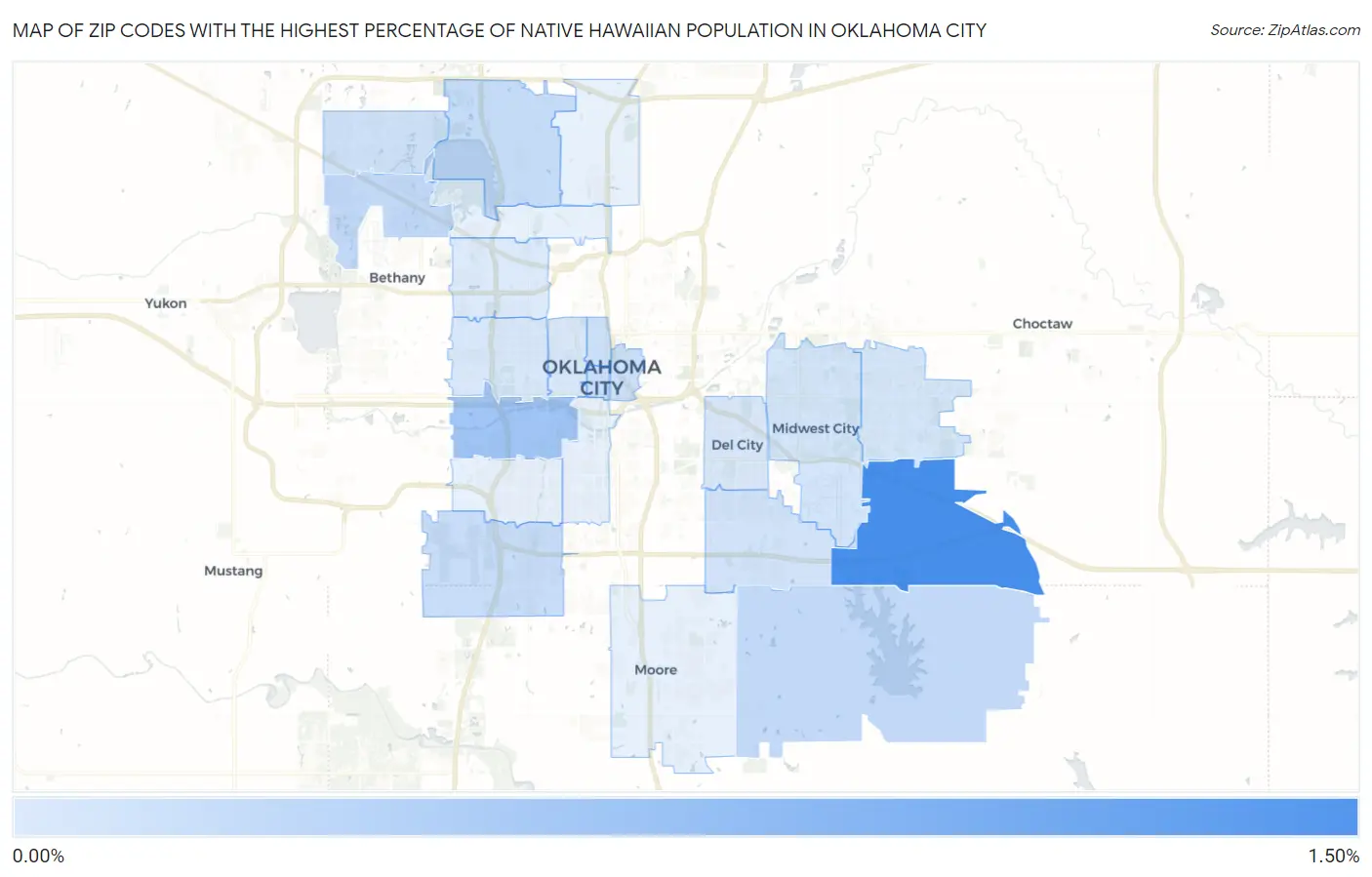 Zip Codes with the Highest Percentage of Native Hawaiian Population in Oklahoma City Map