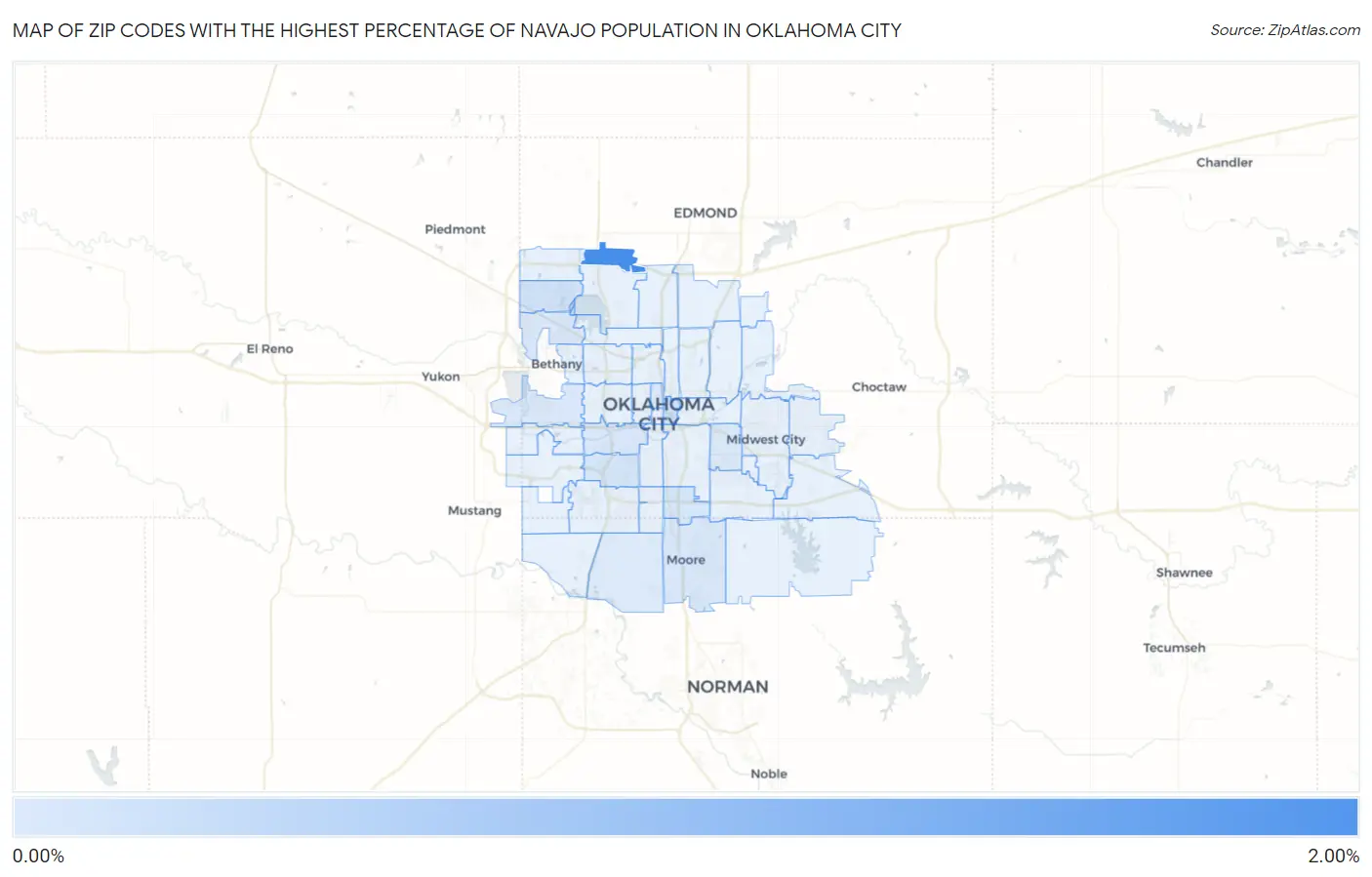 Zip Codes with the Highest Percentage of Navajo Population in Oklahoma City Map
