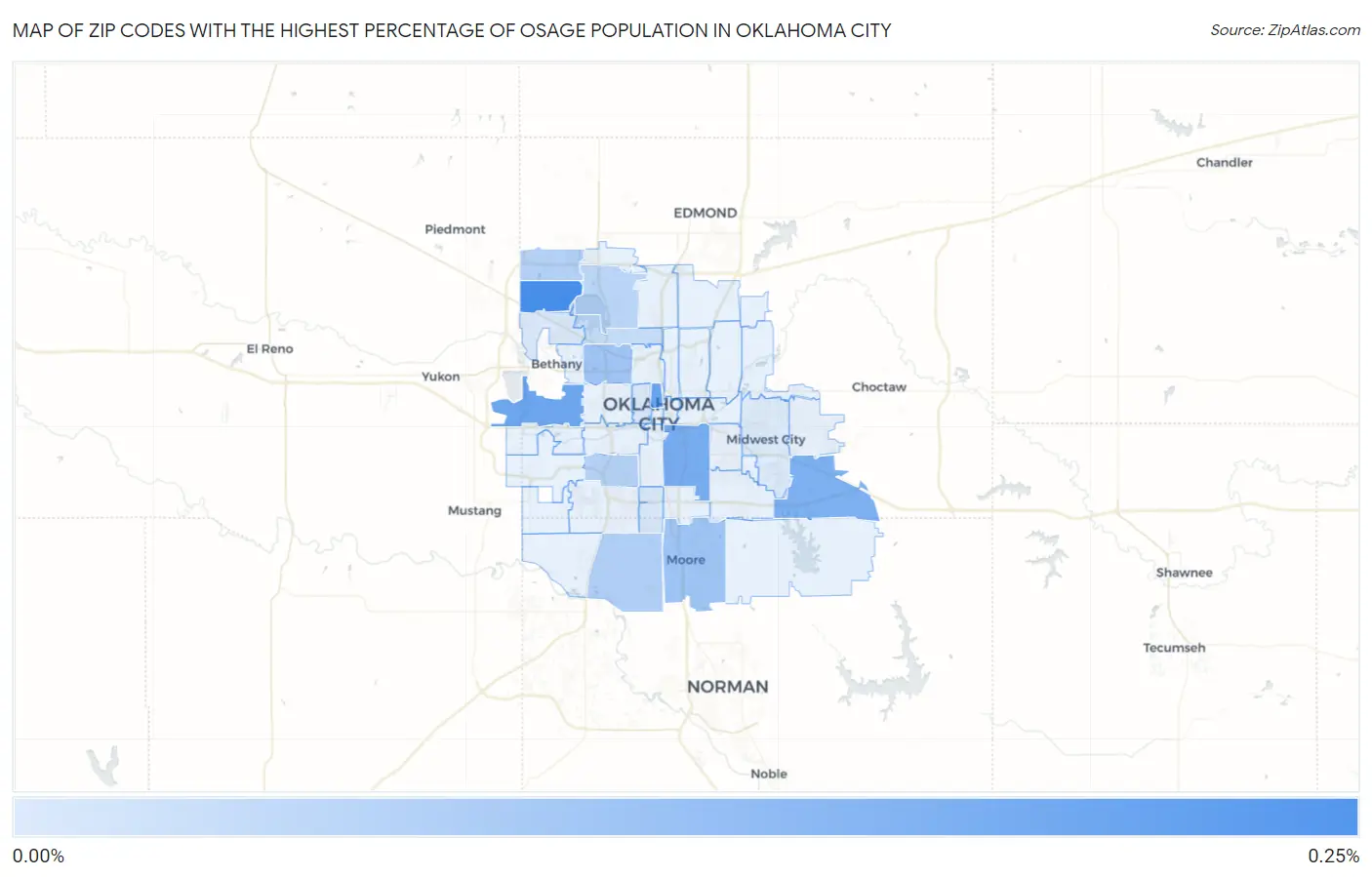 Zip Codes with the Highest Percentage of Osage Population in Oklahoma City Map