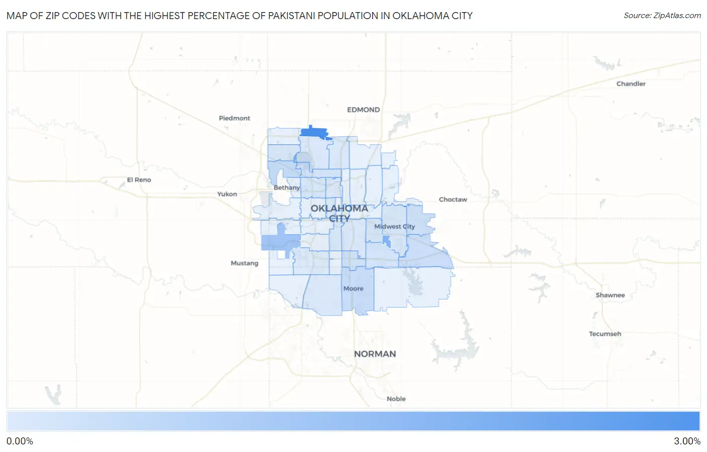 Zip Codes with the Highest Percentage of Pakistani Population in Oklahoma City Map