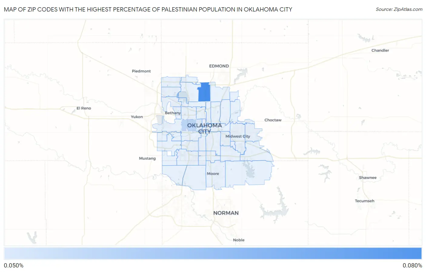 Zip Codes with the Highest Percentage of Palestinian Population in Oklahoma City Map