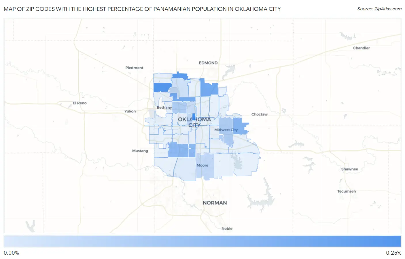 Zip Codes with the Highest Percentage of Panamanian Population in Oklahoma City Map