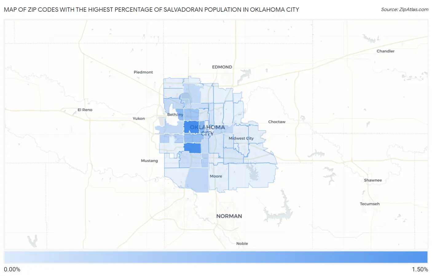 Zip Codes with the Highest Percentage of Salvadoran Population in Oklahoma City Map