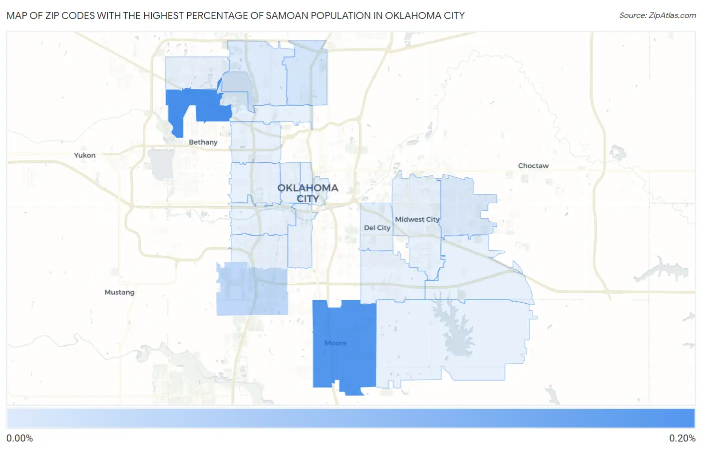 Zip Codes with the Highest Percentage of Samoan Population in Oklahoma City Map