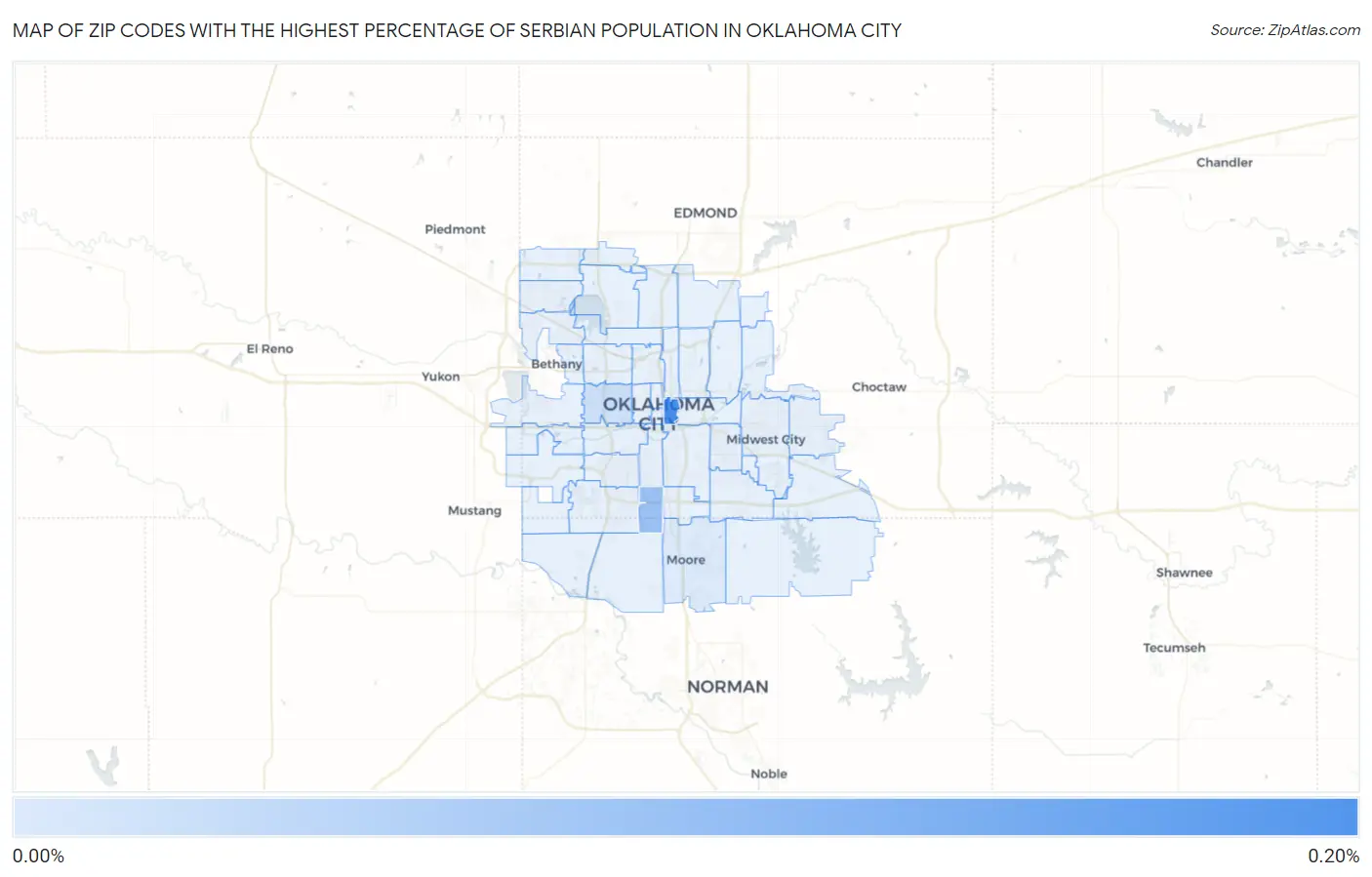 Zip Codes with the Highest Percentage of Serbian Population in Oklahoma City Map