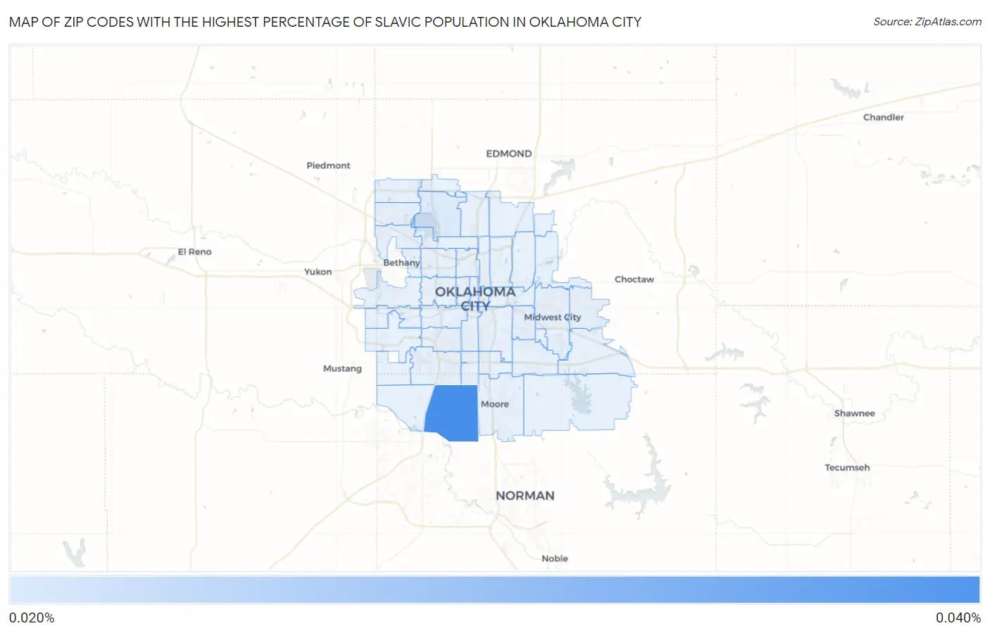 Zip Codes with the Highest Percentage of Slavic Population in Oklahoma City Map
