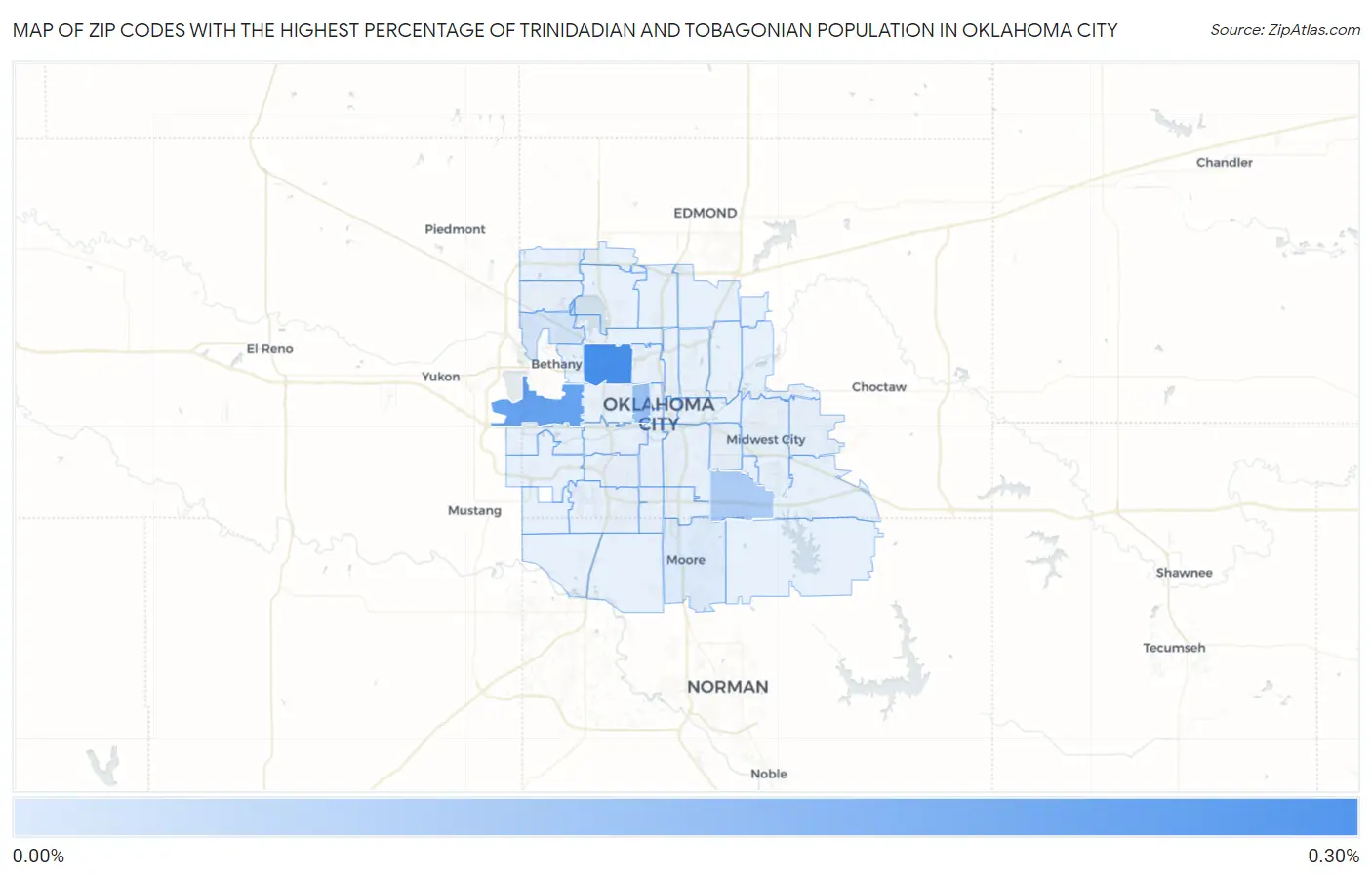 Zip Codes with the Highest Percentage of Trinidadian and Tobagonian Population in Oklahoma City Map