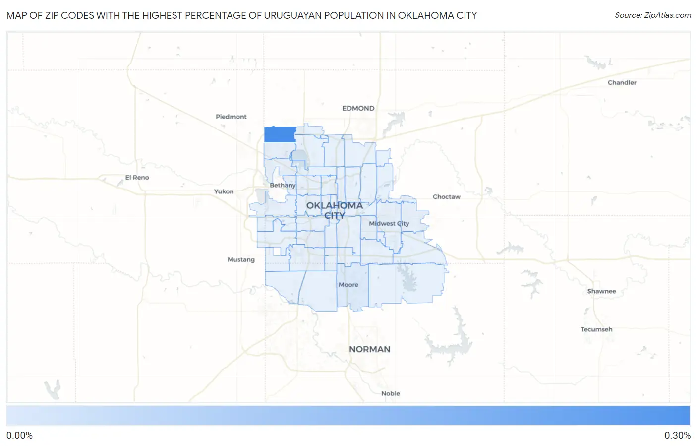 Zip Codes with the Highest Percentage of Uruguayan Population in Oklahoma City Map
