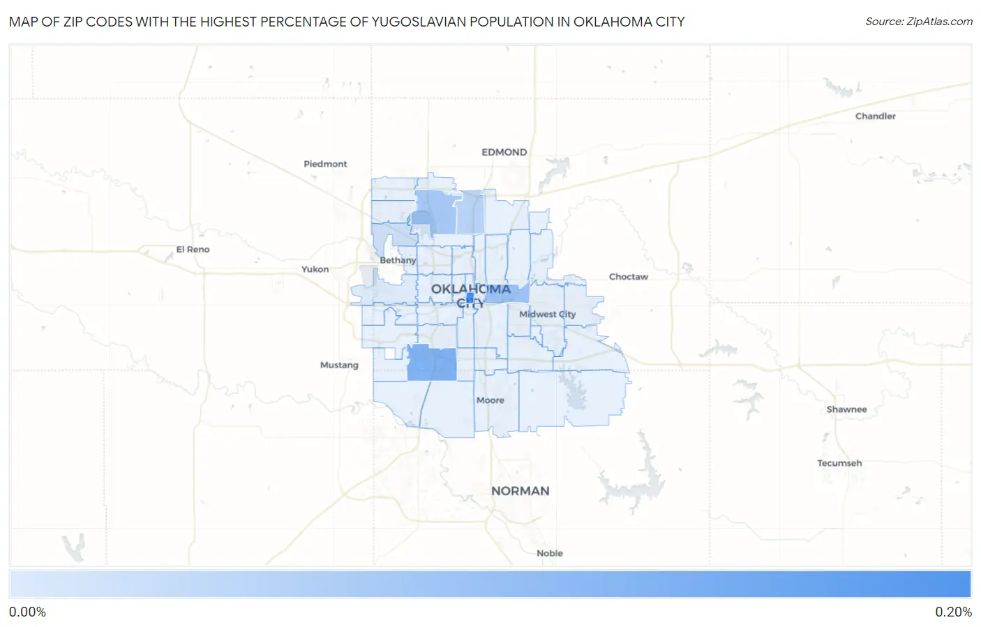Zip Codes with the Highest Percentage of Yugoslavian Population in Oklahoma City Map