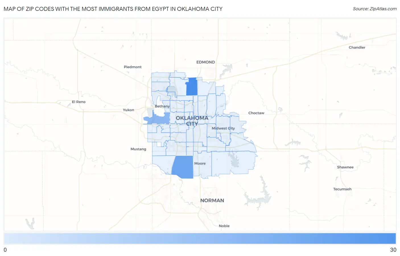 Zip Codes with the Most Immigrants from Egypt in Oklahoma City Map