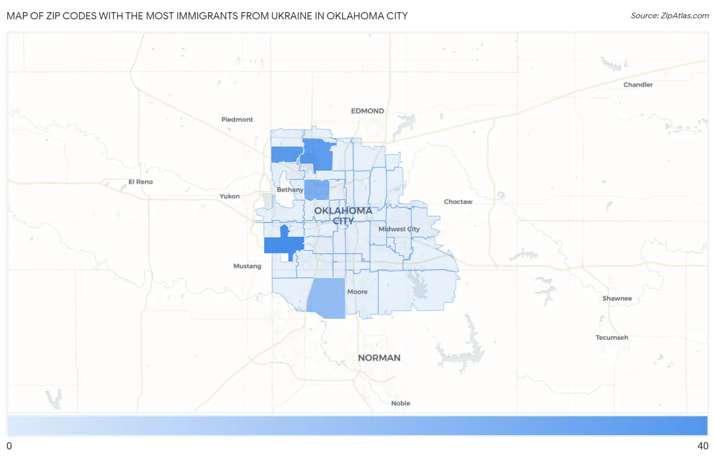 Zip Codes with the Most Immigrants from Ukraine in Oklahoma City Map