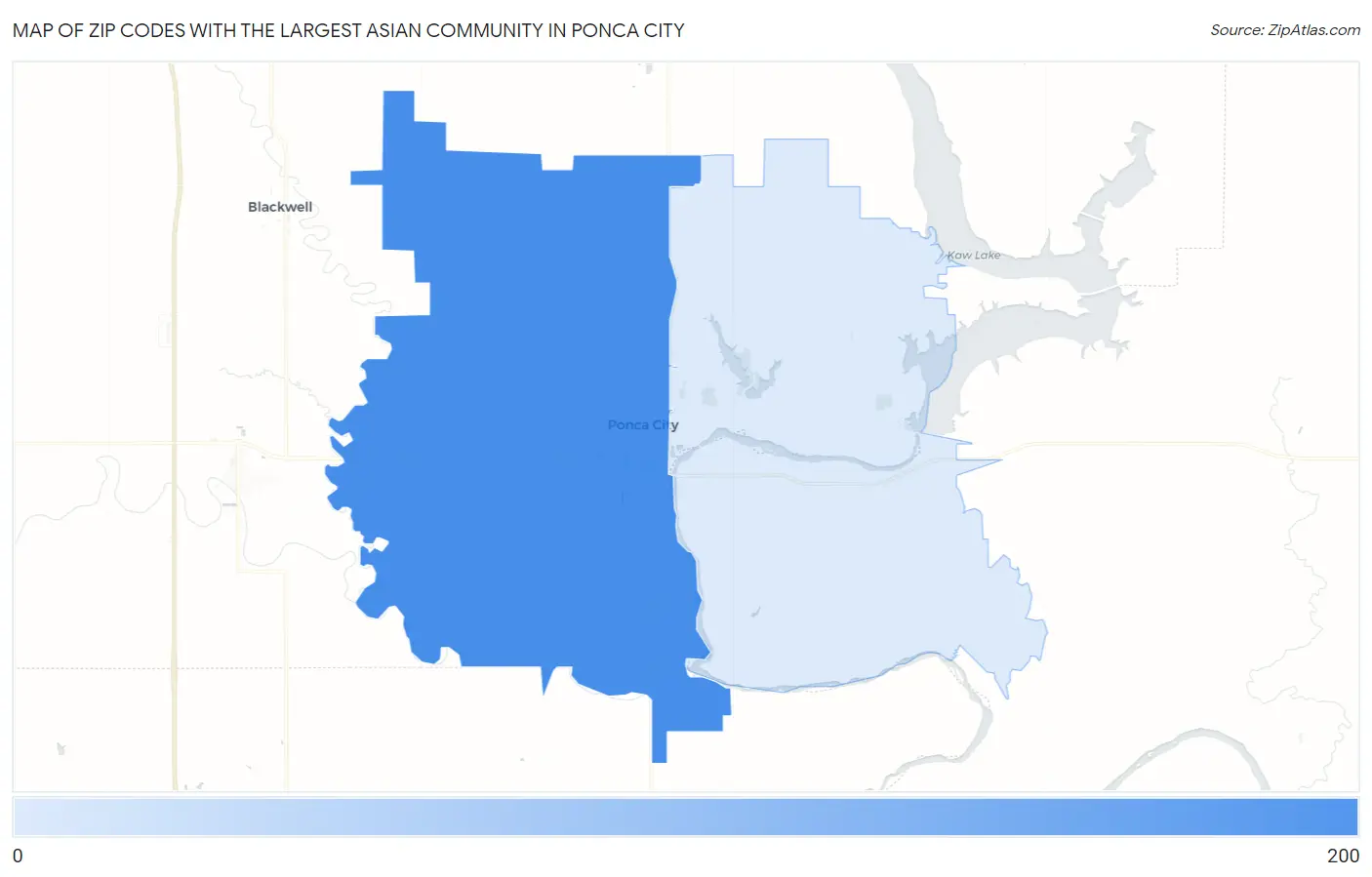 Zip Codes with the Largest Asian Community in Ponca City Map