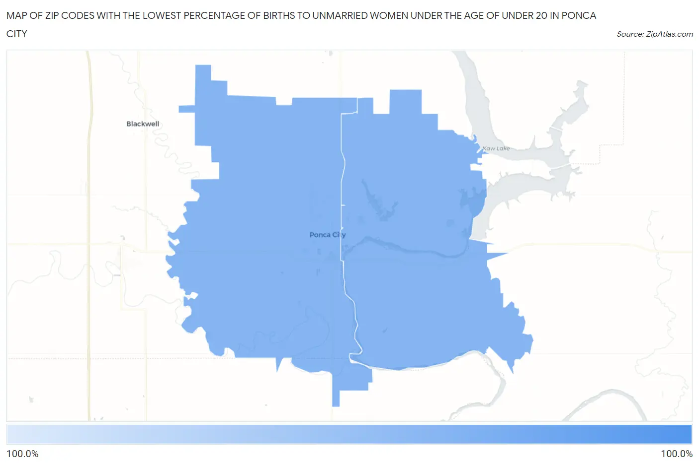 Zip Codes with the Lowest Percentage of Births to Unmarried Women under the Age of under 20 in Ponca City Map