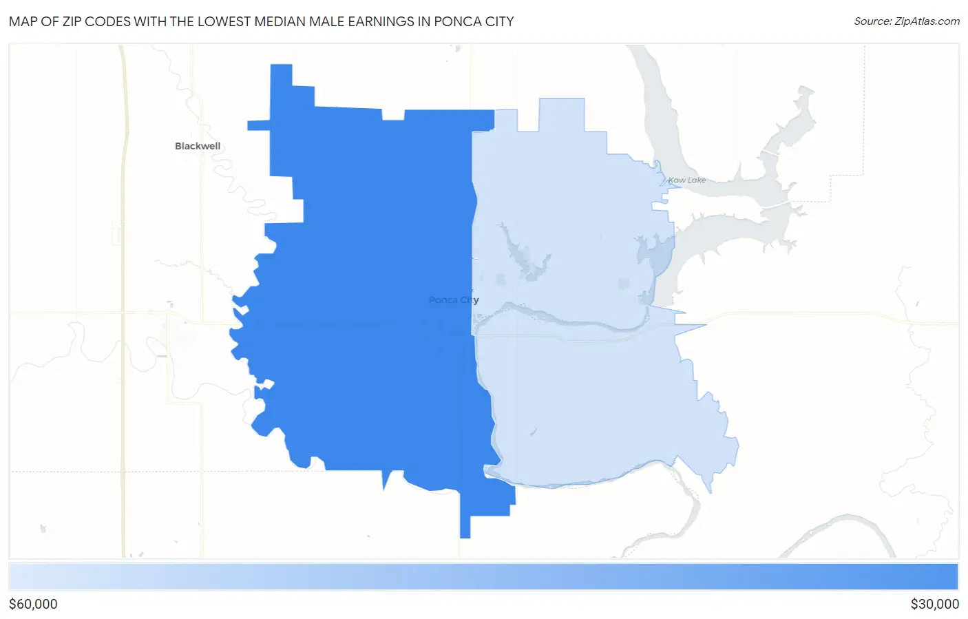 Zip Codes with the Lowest Median Male Earnings in Ponca City Map