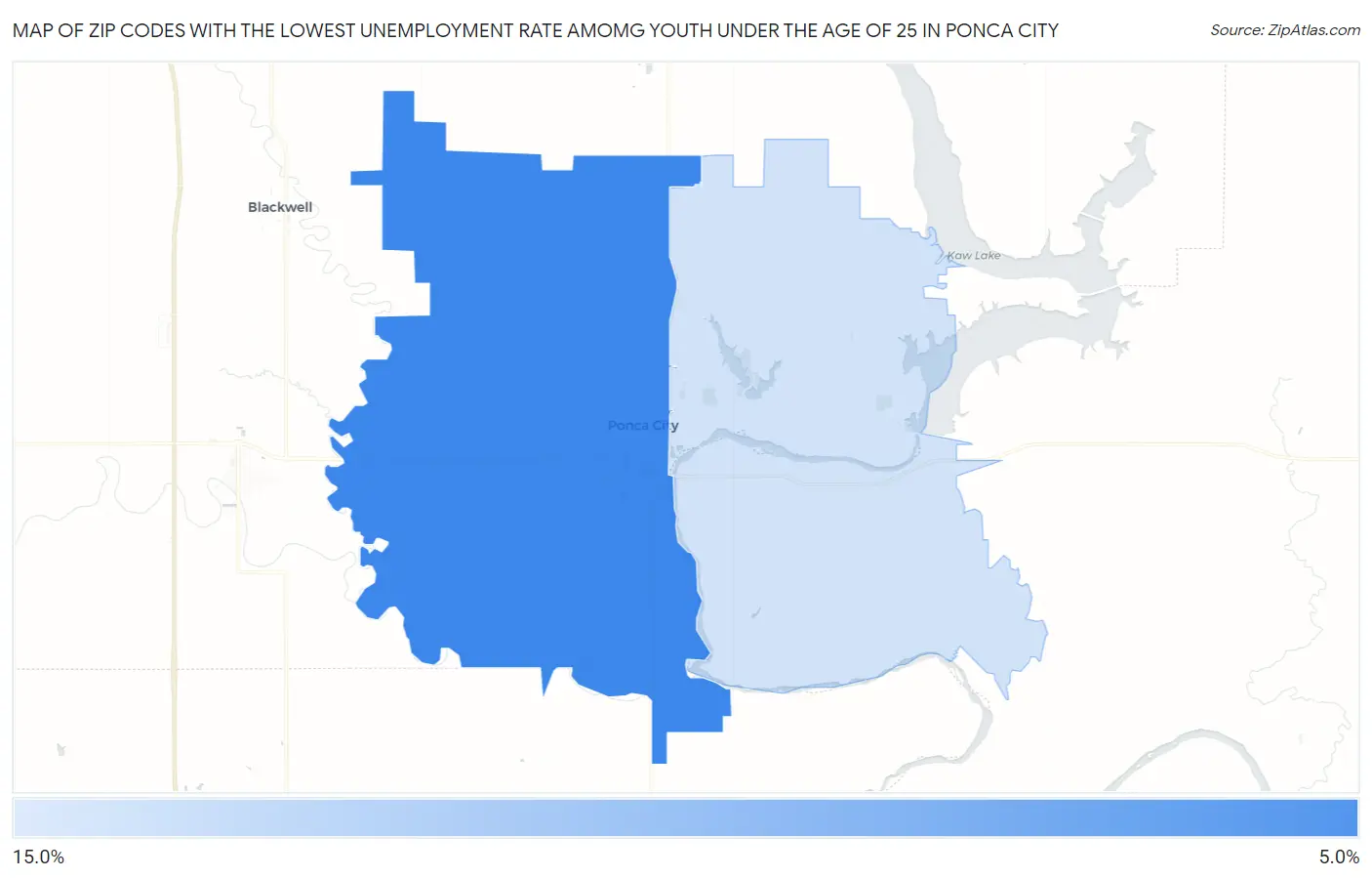 Zip Codes with the Lowest Unemployment Rate Amomg Youth Under the Age of 25 in Ponca City Map
