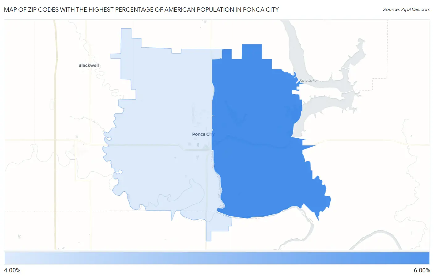 Zip Codes with the Highest Percentage of American Population in Ponca City Map