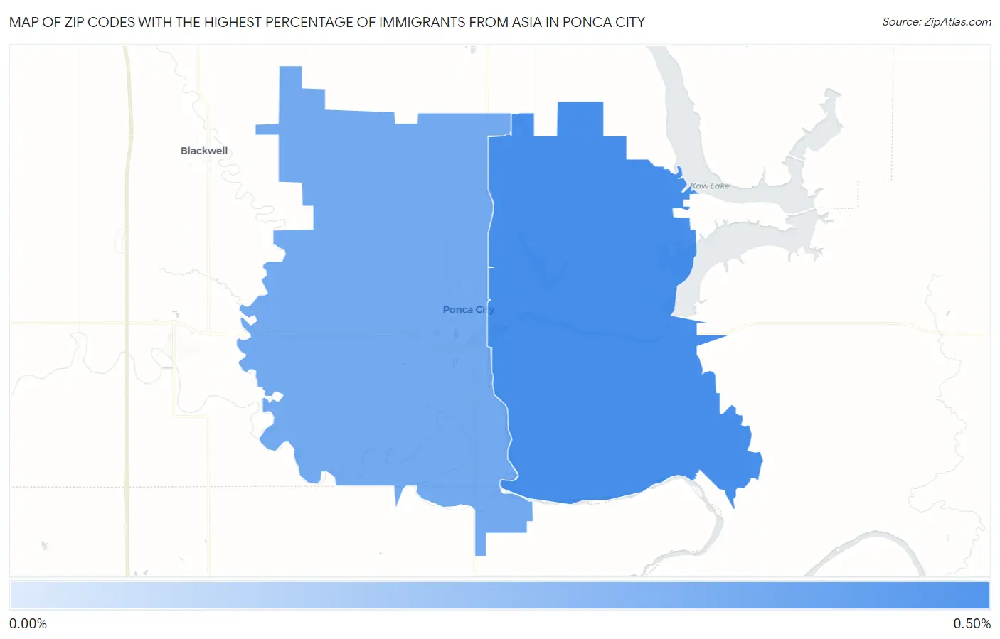 Zip Codes with the Highest Percentage of Immigrants from Asia in Ponca City Map