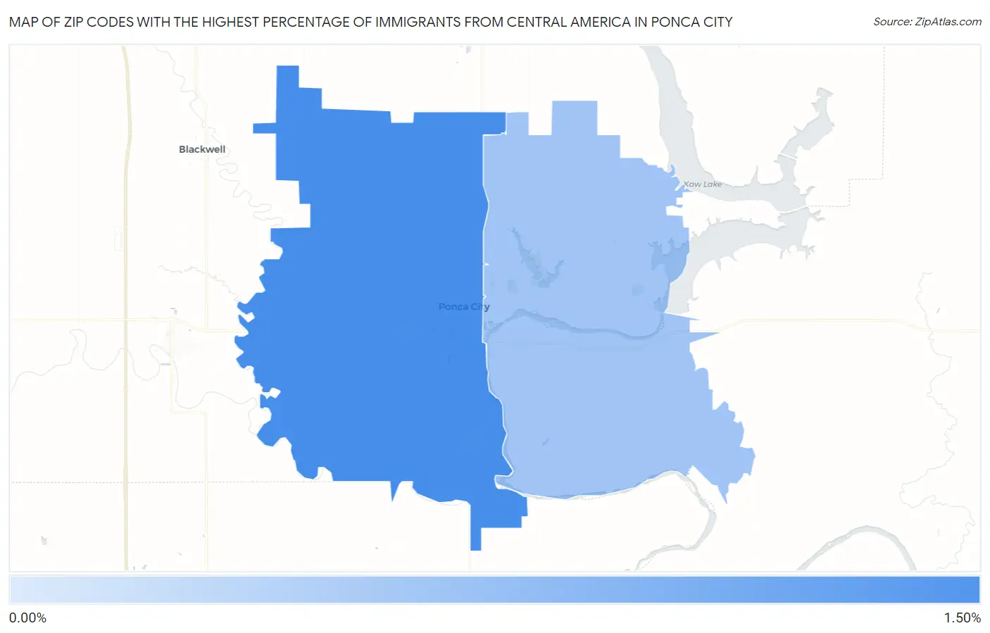 Zip Codes with the Highest Percentage of Immigrants from Central America in Ponca City Map