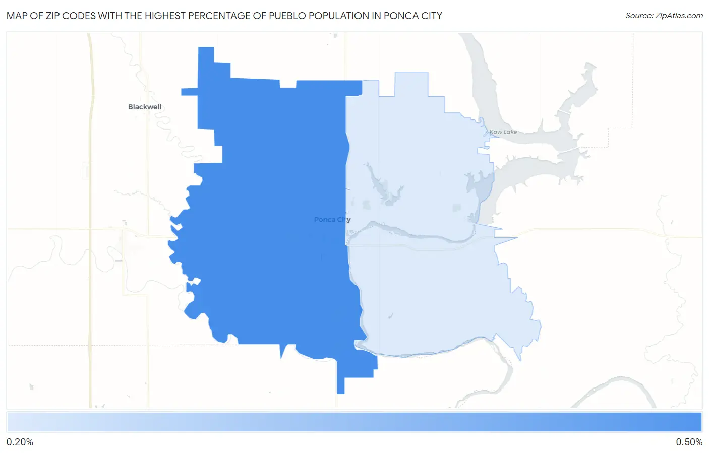 Zip Codes with the Highest Percentage of Pueblo Population in Ponca City Map