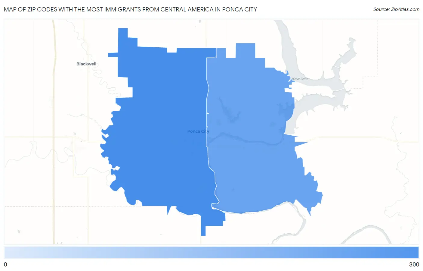 Zip Codes with the Most Immigrants from Central America in Ponca City Map