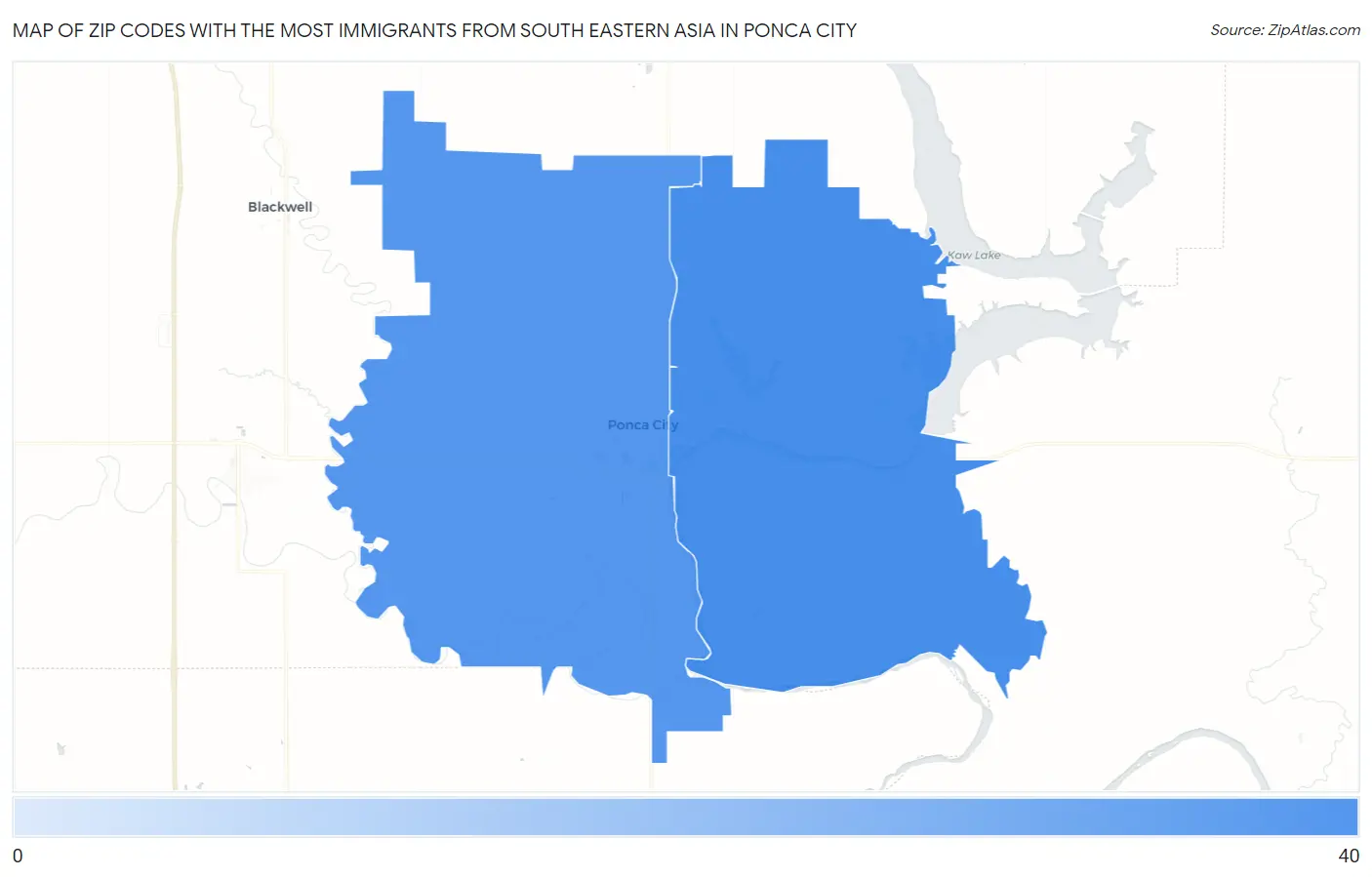 Zip Codes with the Most Immigrants from South Eastern Asia in Ponca City Map