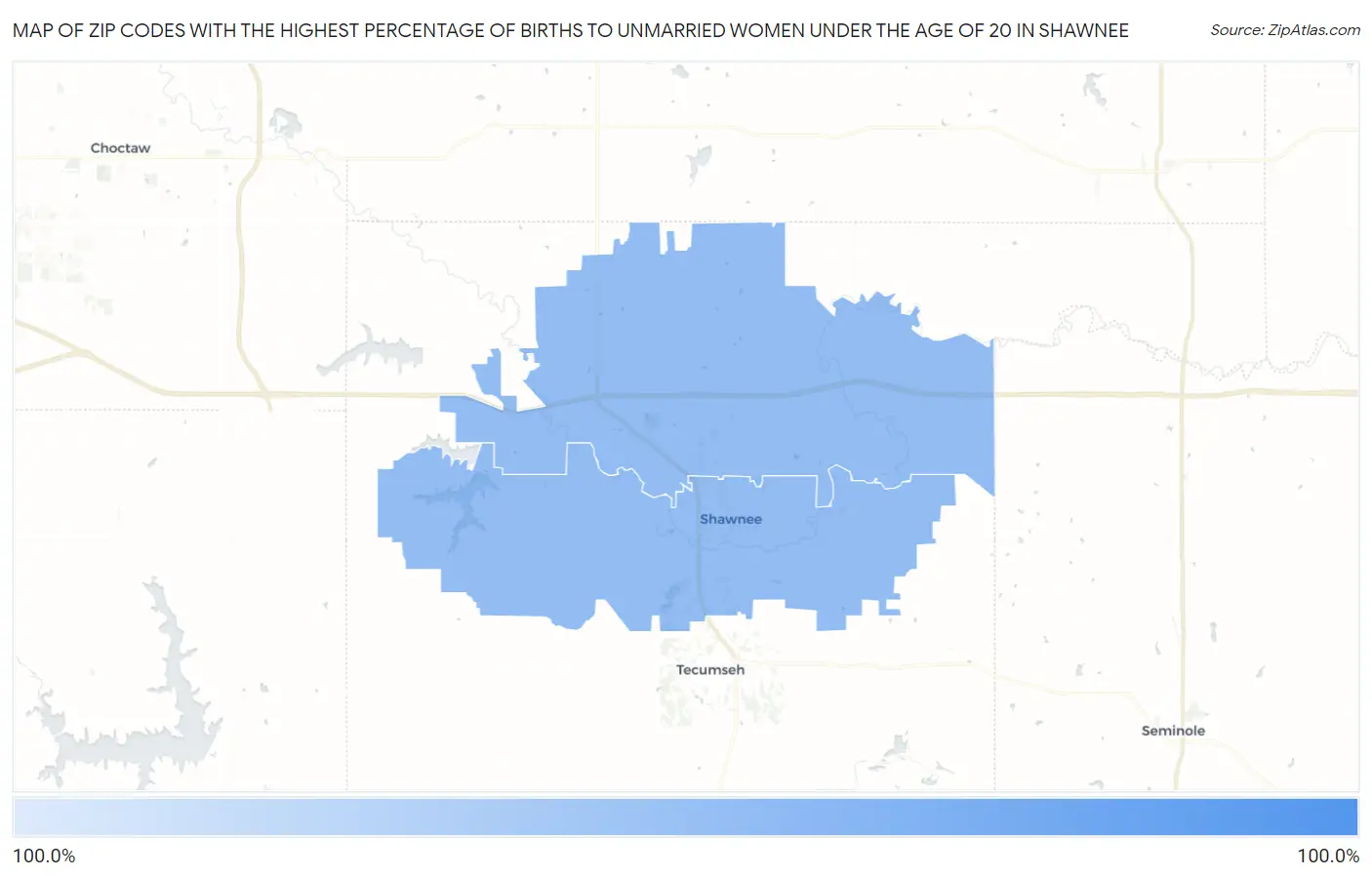 Zip Codes with the Highest Percentage of Births to Unmarried Women under the Age of 20 in Shawnee Map