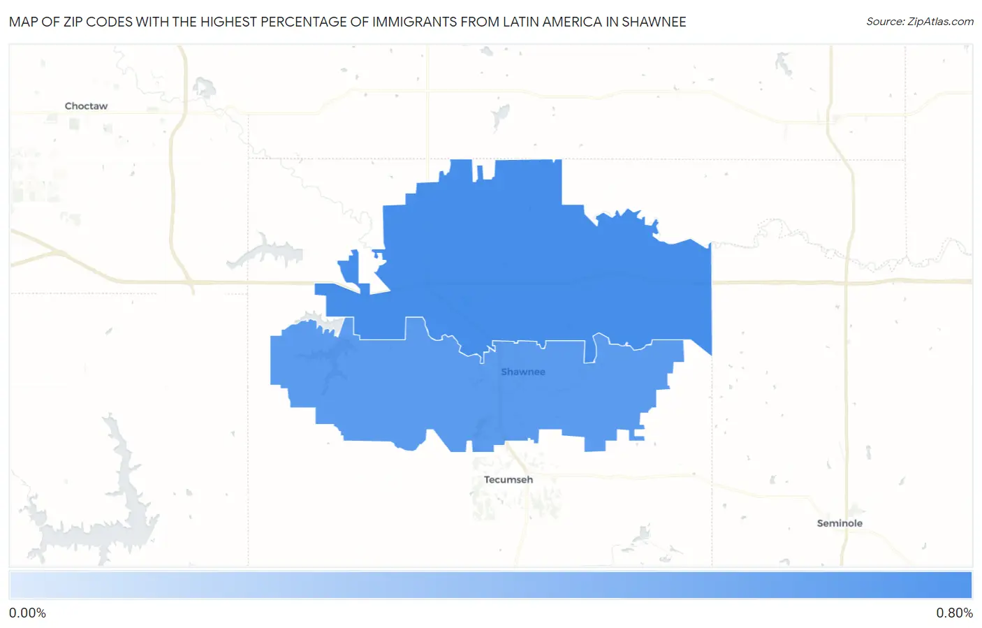 Zip Codes with the Highest Percentage of Immigrants from Latin America in Shawnee Map