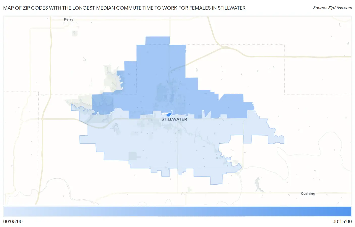 Zip Codes with the Longest Median Commute Time to Work for Females in Stillwater Map