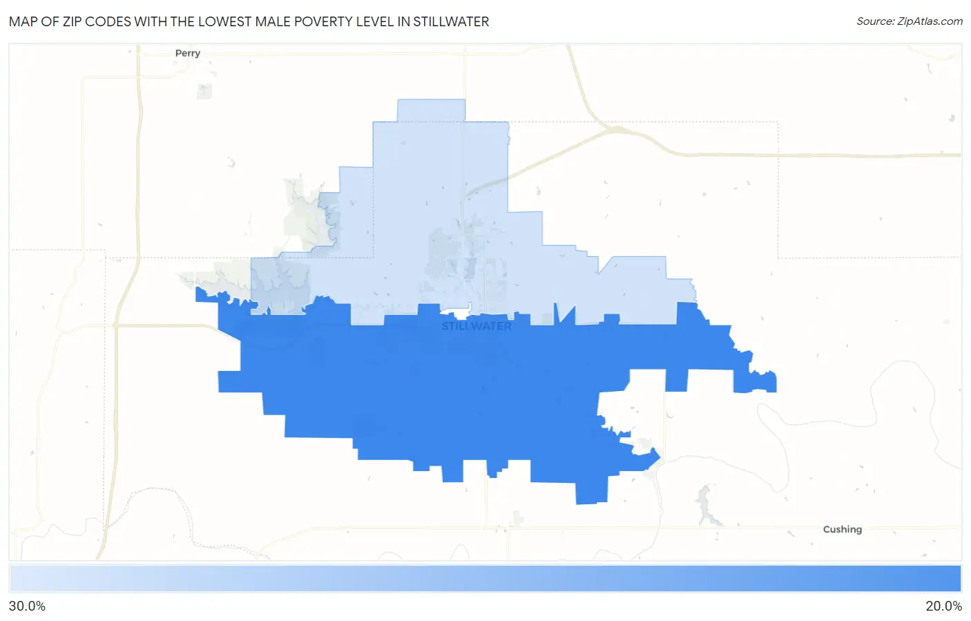 Zip Codes with the Lowest Male Poverty Level in Stillwater Map