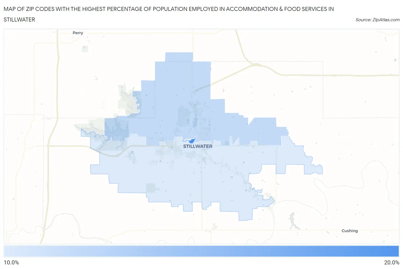 Zip Codes with the Highest Percentage of Population Employed in Accommodation & Food Services in Stillwater Map