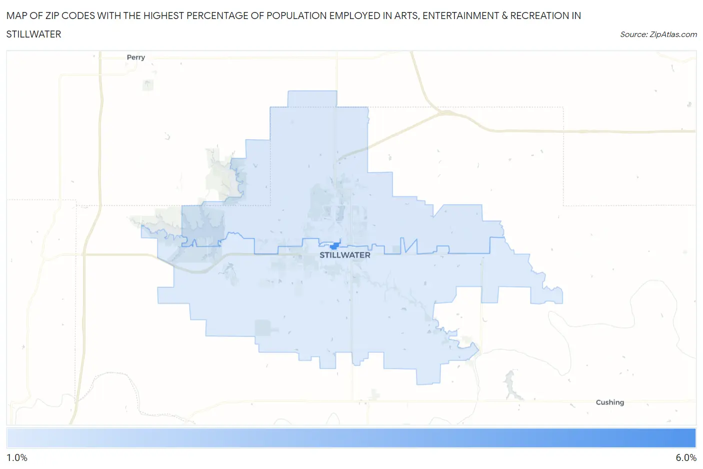 Zip Codes with the Highest Percentage of Population Employed in Arts, Entertainment & Recreation in Stillwater Map