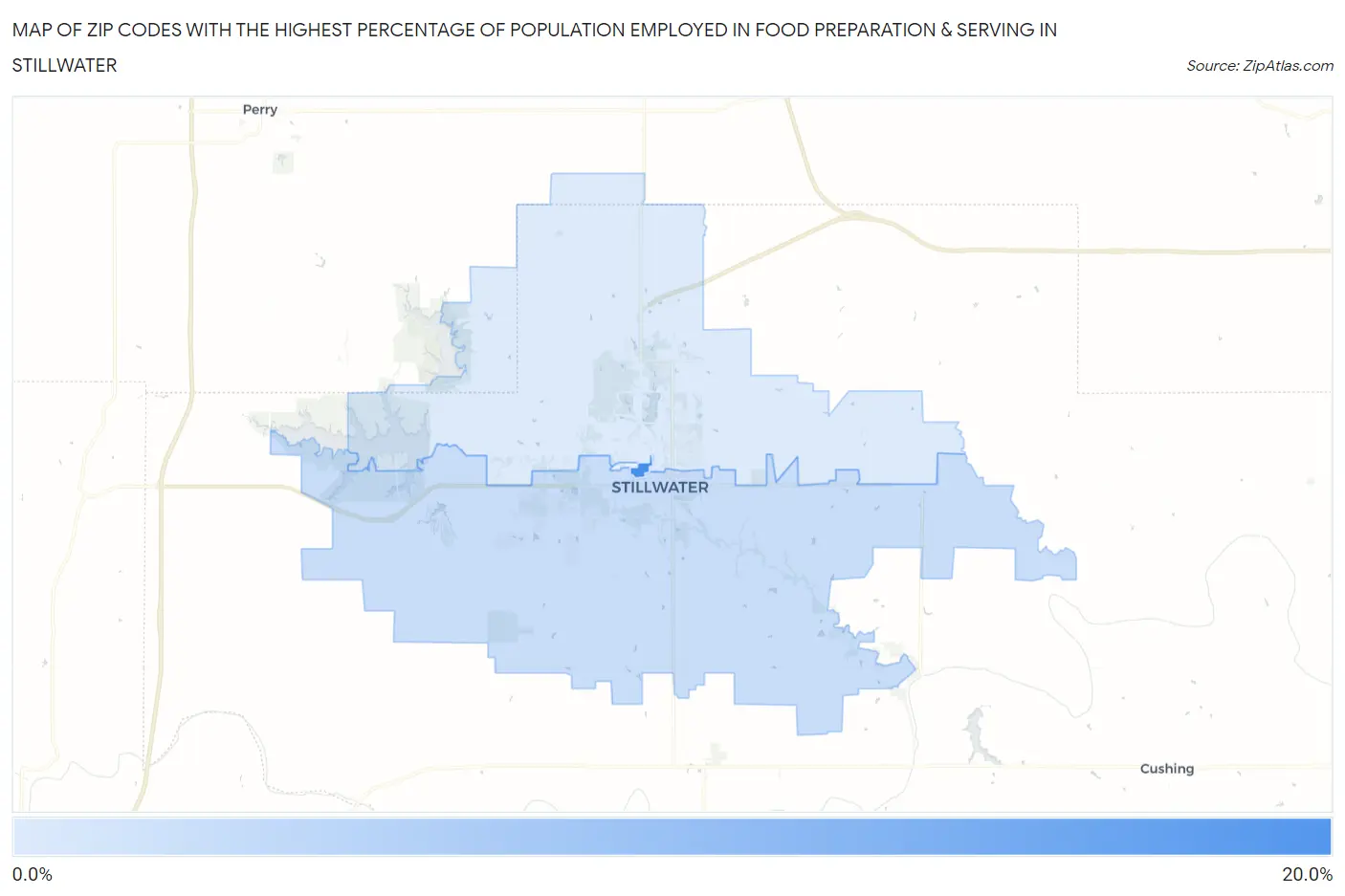 Zip Codes with the Highest Percentage of Population Employed in Food Preparation & Serving in Stillwater Map