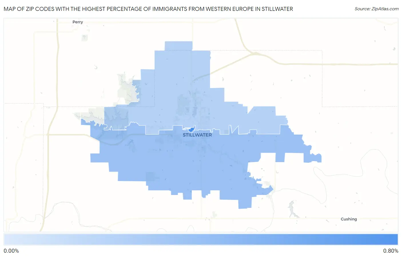 Zip Codes with the Highest Percentage of Immigrants from Western Europe in Stillwater Map