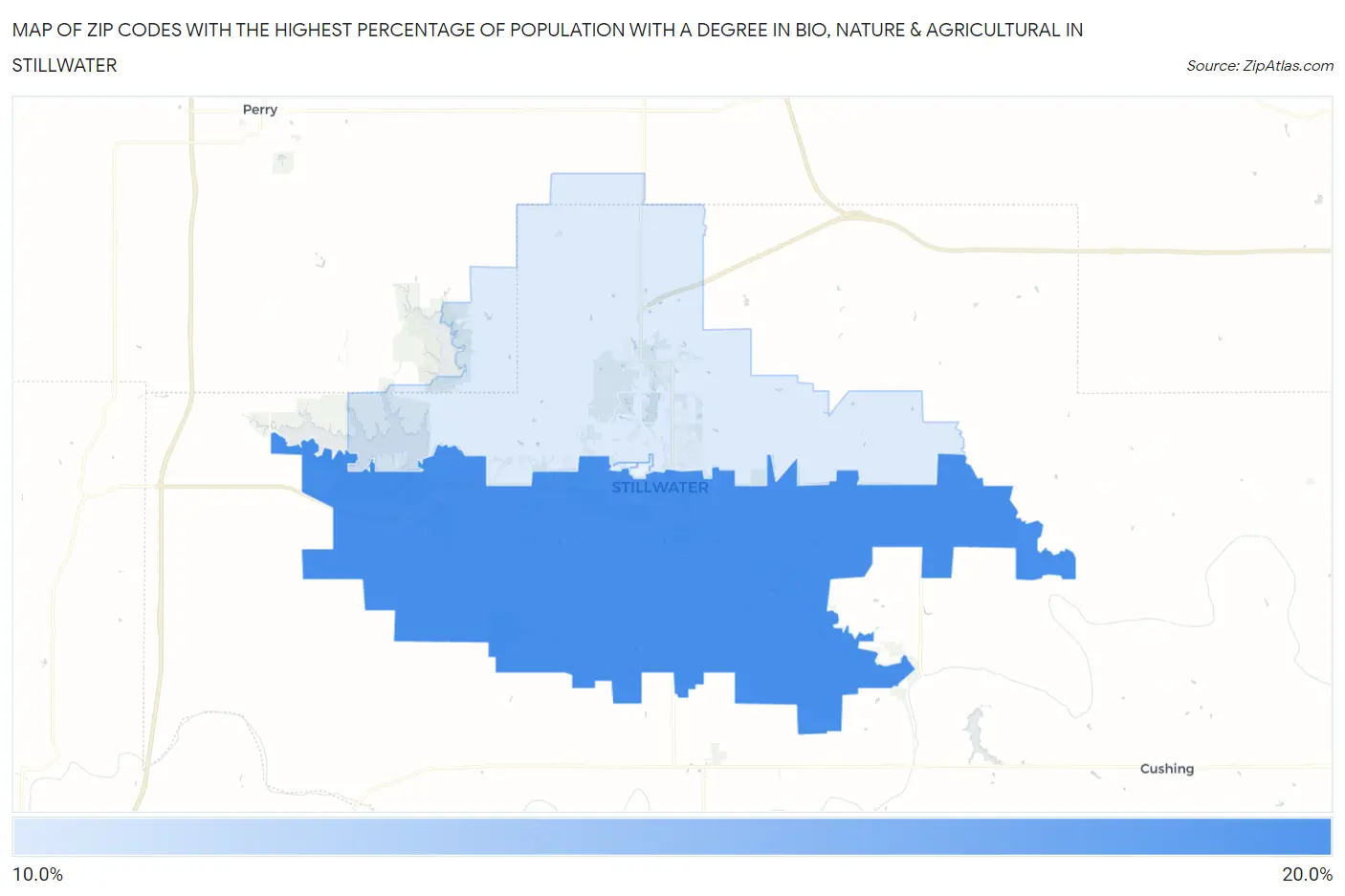 Zip Codes with the Highest Percentage of Population with a Degree in Bio, Nature & Agricultural in Stillwater Map