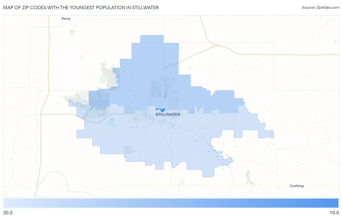Zip Codes with the Youngest Population in Stillwater Map